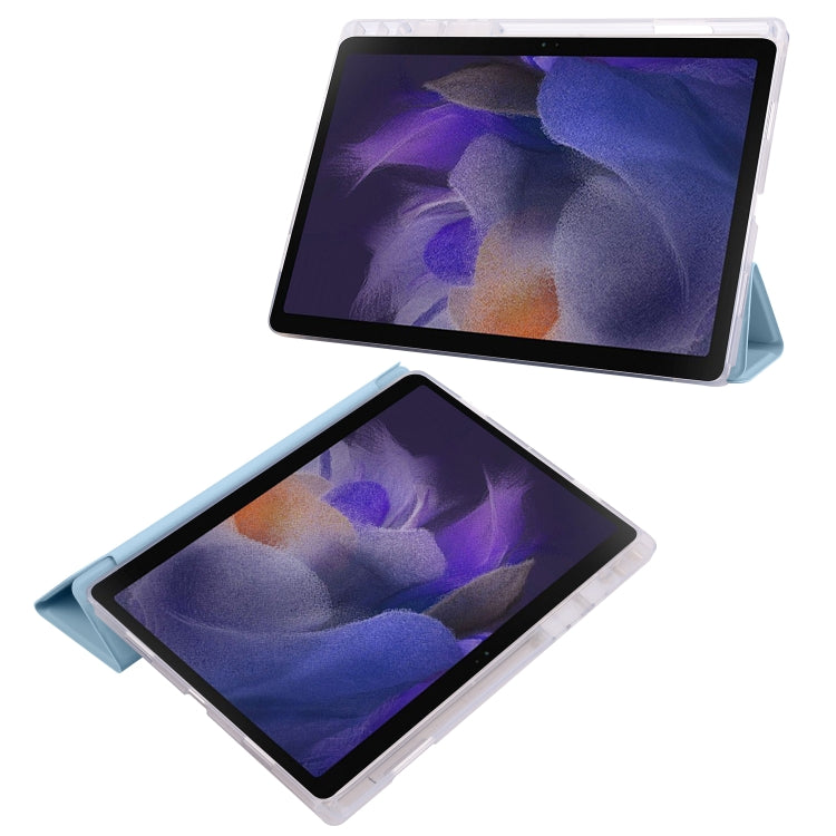 For Samsung Galaxy Tab A8 X200 Smart 3-folding Transparent Honeycomb TPU + Leather Tablet Case(White Ice Blue) by bashfashion