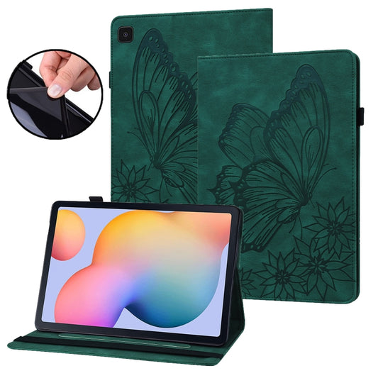 For Samsung Galaxy Tab S6 Lite P610 Big Butterfly Embossed Smart Leather Tablet Case(Green) by bashfashion