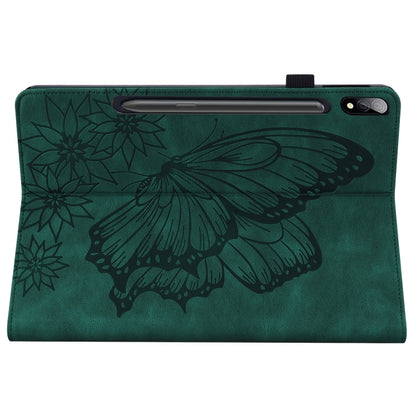 For Samsung Galaxy Tab S7 T870 Big Butterfly Embossed Leather Tablet Case(Green) by bashfashion
