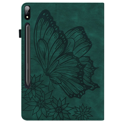 For Samsung Galaxy Tab S8 Big Butterfly Embossed Leather Tablet Case(Green) by bashfashion