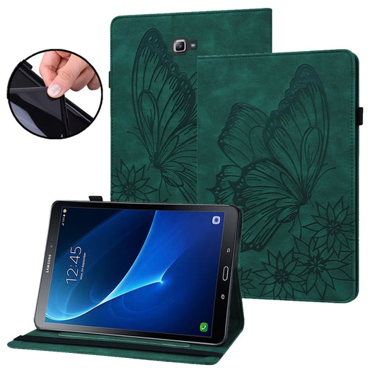 For Samsung Galaxy Tab A 10.1 2016 T580/T585 Big Butterfly Embossed Leather Tablet Case(Green) by bashfashion