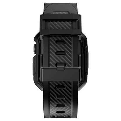 Integrated Carbon Fiber Pattern Silicone Watch Band For Apple Watch Series 9&8&7 41mm / SE 3&SE 2&6&SE&5&4 40mm / 3&2&1 38mm(Black) by bashfashion