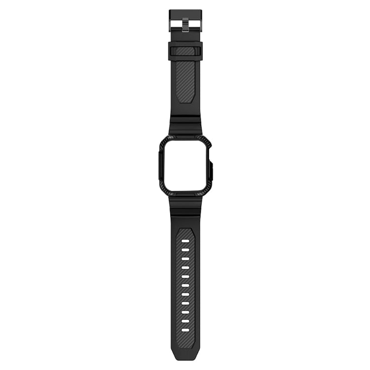 Integrated Carbon Fiber Pattern Silicone Watch Band For Apple Watch Series 9&8&7 41mm / SE 3&SE 2&6&SE&5&4 40mm / 3&2&1 38mm(Black) by bashfashion