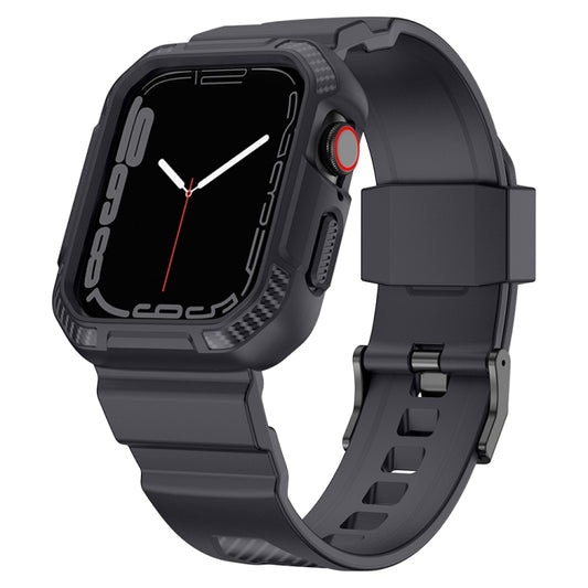 Integrated Carbon Fiber Pattern Silicone Watch Band For Apple Watch Series 9&8&7 41mm / SE 3&SE 2&6&SE&5&4 40mm / 3&2&1 38mm(Grey) by bashfashion