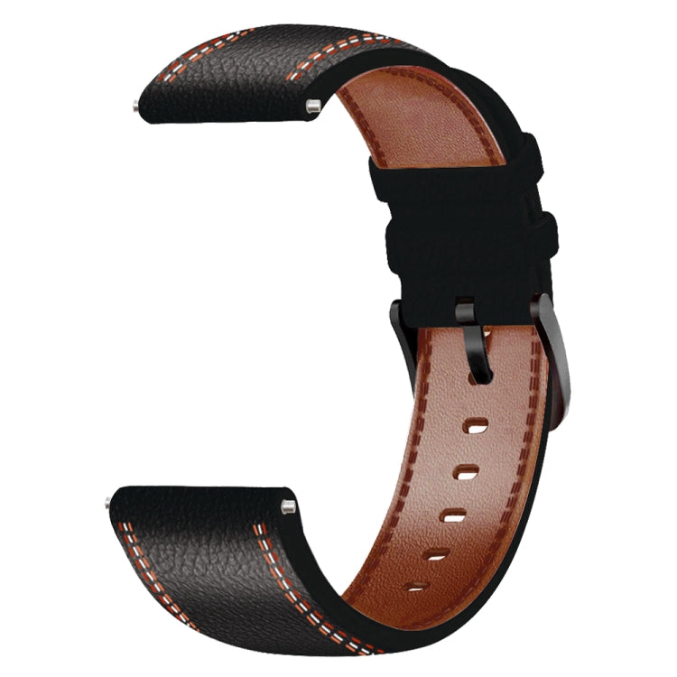For Samsung Galaxy Watch 3 45mm Sewing Thread Genuine Leather Watch Band(Black) by bashfashion