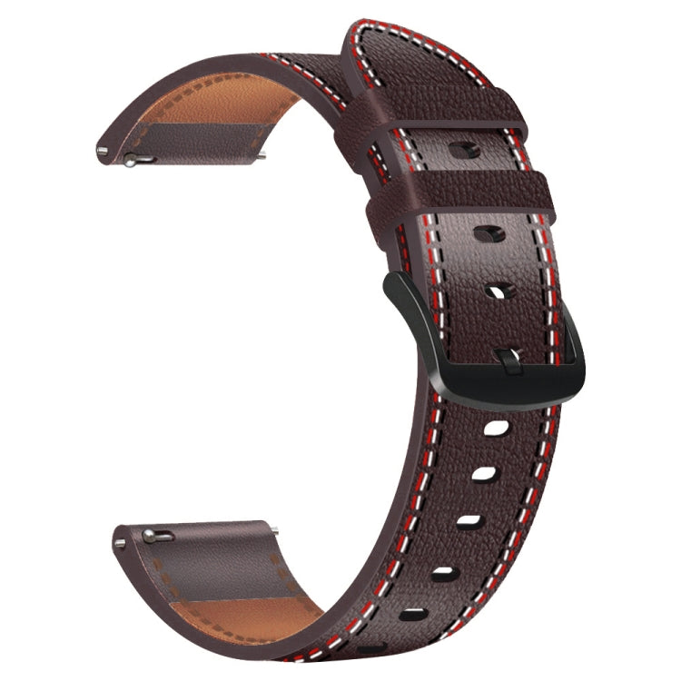For Samsung Galaxy Watch 3 45mm Sewing Thread Genuine Leather Watch Band(Dark Brown) by bashfashion