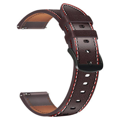 For Samsung Galaxy Watch 3 45mm Sewing Thread Genuine Leather Watch Band(Dark Brown) by bashfashion