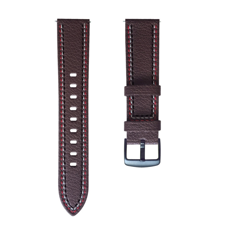 For Samsung Galaxy Watch 3 45mm Sewing Thread Genuine Leather Watch Band(Dark Brown) by bashfashion