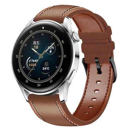 For Samsung Galaxy Watch 3 45mm Sewing Thread Genuine Leather Watch Band(Brown) by bashfashion