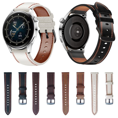 For Samsung Galaxy Watch 3 45mm Sewing Thread Genuine Leather Watch Band(White) by bashfashion