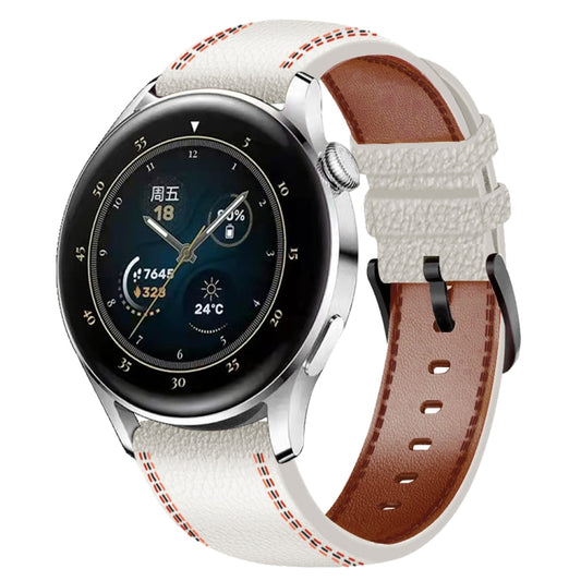 For Huawei Watch GT 3 Tricolor Stitching Genuine Leather Watch Band(White) by bashfashion