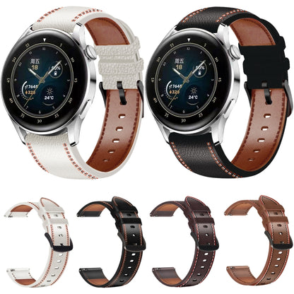 For Huawei Watch GT 3 Tricolor Stitching Genuine Leather Watch Band(White) by bashfashion