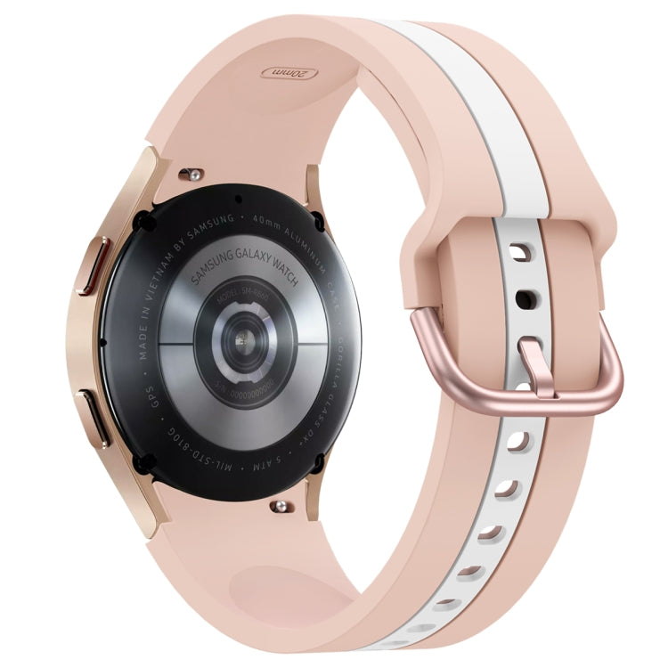For Samsung Galaxy Watch4 40/44mm / Watch4 Classic 42/46mm Three Vertical Stripes Two-color Silicone Watch Band(Pink White) by bashfashion