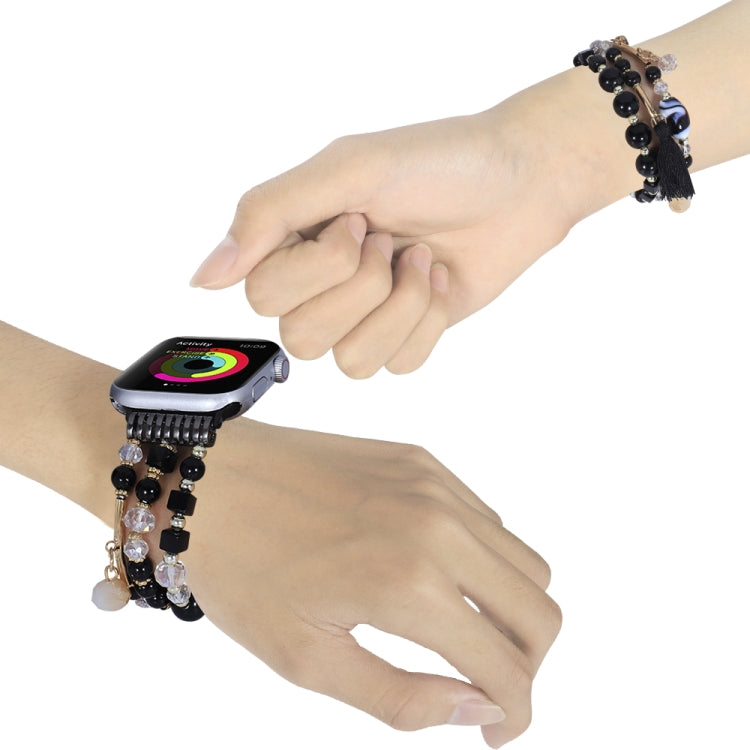 Round Bead Chain Watch Band For Apple Watch Series 9&8&7 41mm / SE 3&SE 2&6&SE&5&4 40mm / 3&2&1 38mm(Black) by bashfashion