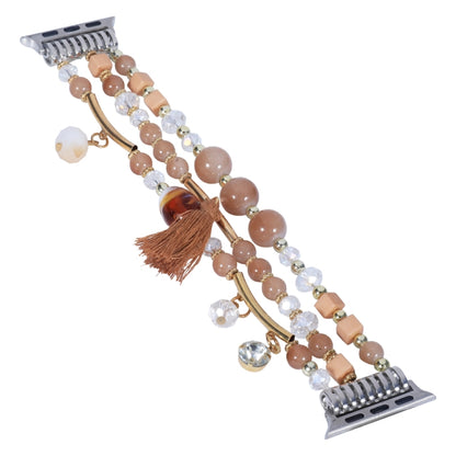 Round Bead Chain Watch Band For Apple Watch Series 9&8&7 41mm / SE 3&SE 2&6&SE&5&4 40mm / 3&2&1 38mm(Light Coffee) by bashfashion