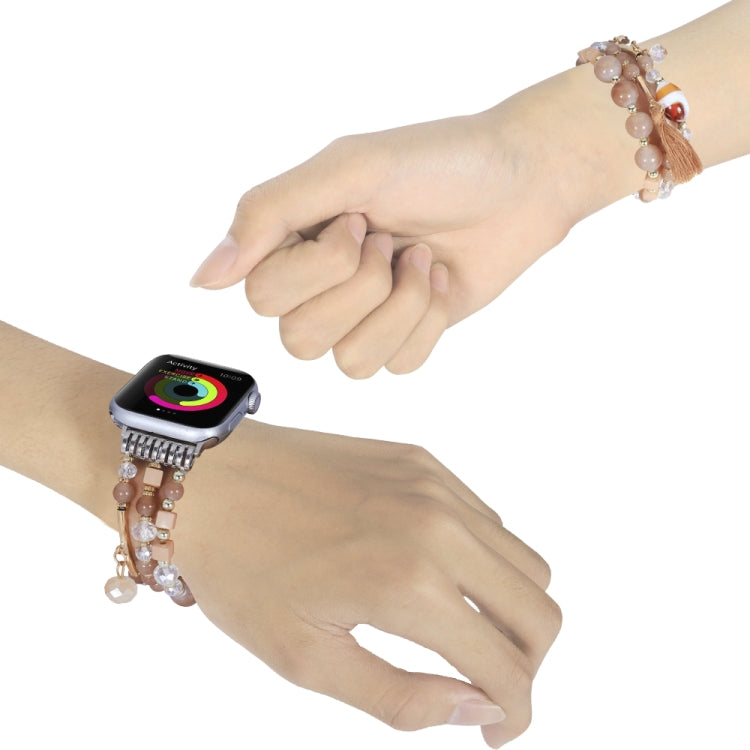 Round Bead Chain Watch Band For Apple Watch Series 9&8&7 41mm / SE 3&SE 2&6&SE&5&4 40mm / 3&2&1 38mm(Light Coffee) by bashfashion