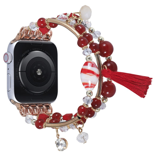 Round Bead Chain Watch Band For Apple Watch Series 9&8&7 41mm / SE 3&SE 2&6&SE&5&4 40mm / 3&2&1 38mm(Red) by bashfashion