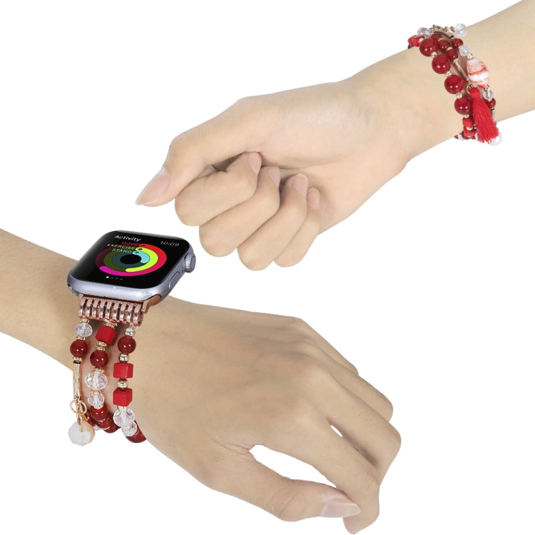 Round Bead Chain Watch Band For Apple Watch Series 9&8&7 41mm / SE 3&SE 2&6&SE&5&4 40mm / 3&2&1 38mm(Red) by bashfashion
