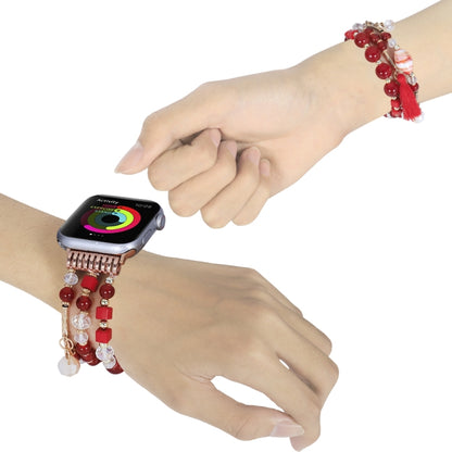 Round Bead Chain Watch Band For Apple Watch Series 9&8&7 41mm / SE 3&SE 2&6&SE&5&4 40mm / 3&2&1 38mm(Red) by bashfashion