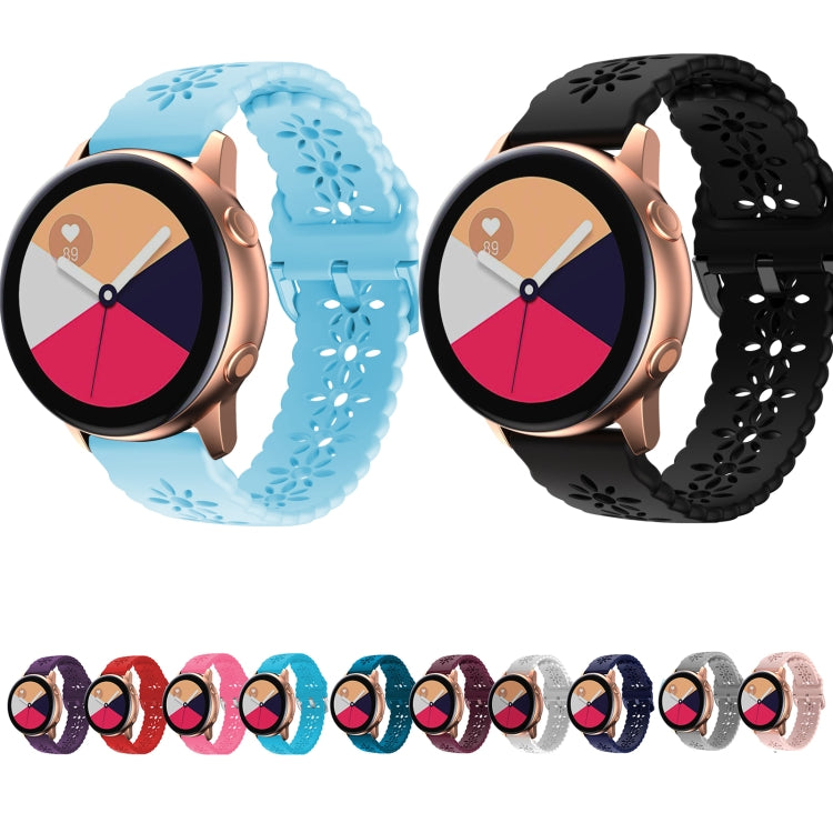 For Samsung Galaxy Watch4 20mm Plum Blossom Hollowed Silicone Watch Band(White) by bashfashion