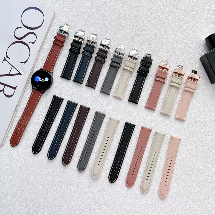 For Samsung Galaxy Watch4 20mm Butterfly Buckle Stitching Genuine Leather Watch Band(Black) by bashfashion