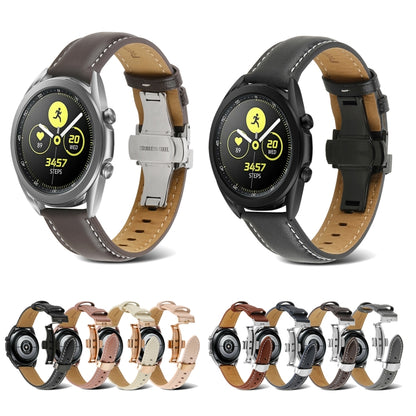 For Samsung Galaxy Watch4 20mm Butterfly Buckle Stitching Genuine Leather Watch Band(Black) by bashfashion