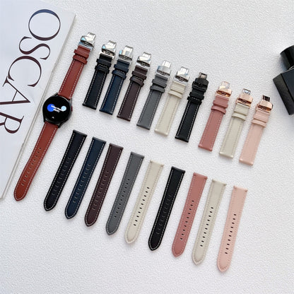 For Huawei Watch GT 3 Pro 22mm Butterfly Buckle Stitching Genuine Leather Watch Band(Black) by bashfashion