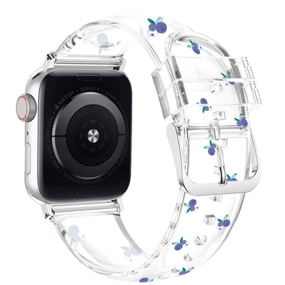 Square Buckle Transparent Watch Band For Apple Watch Series 9&8&7 41mm / SE 3&SE 2&6&SE&5&4 40mm / 3&2&1 38mm(Blueberry) by bashfashion