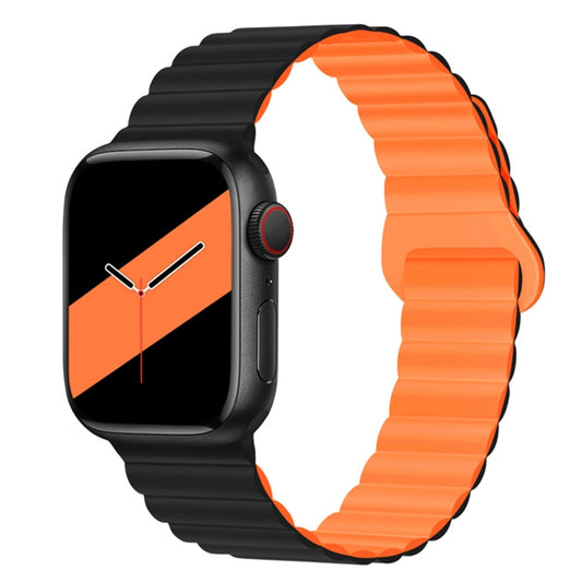 Reverse Buckle Magnetic Silicone Watch Band For Apple Watch Series 9&8&7 41mm / SE 3&SE 2&6&SE&5&4 40mm / 3&2&1 38mm(Black Orange) by bashfashion