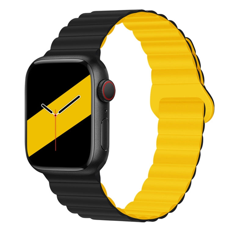 Reverse Buckle Magnetic Silicone Watch Band For Apple Watch Series 9&8&7 41mm / SE 3&SE 2&6&SE&5&4 40mm / 3&2&1 38mm(Black Yellow) by bashfashion