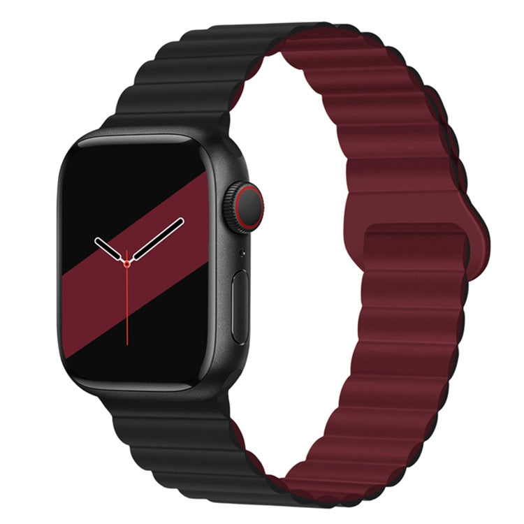 Reverse Buckle Magnetic Silicone Watch Band For Apple Watch Series 9&8&7 41mm / SE 3&SE 2&6&SE&5&4 40mm / 3&2&1 38mm(Black Wine Red) by bashfashion