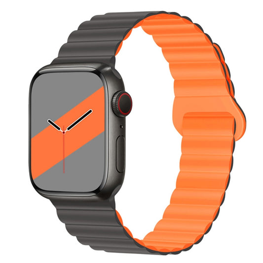 Reverse Buckle Magnetic Silicone Watch Band For Apple Watch Series 9&8&7 41mm / SE 3&SE 2&6&SE&5&4 40mm / 3&2&1 38mm(Grey Orange) by bashfashion