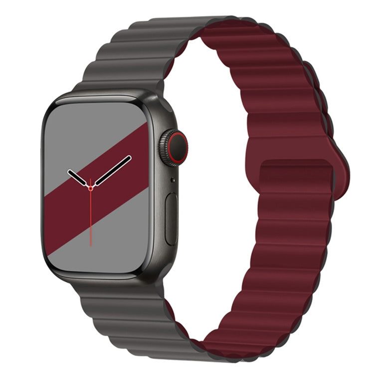 Reverse Buckle Magnetic Silicone Watch Band For Apple Watch Series 9&8&7 41mm / SE 3&SE 2&6&SE&5&4 40mm / 3&2&1 38mm(Grey Wine Red) by bashfashion