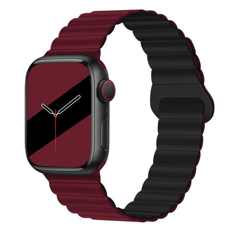 Reverse Buckle Magnetic Silicone Watch Band For Apple Watch Series 9&8&7 41mm / SE 3&SE 2&6&SE&5&4 40mm / 3&2&1 38mm(Wine Red Black) by bashfashion