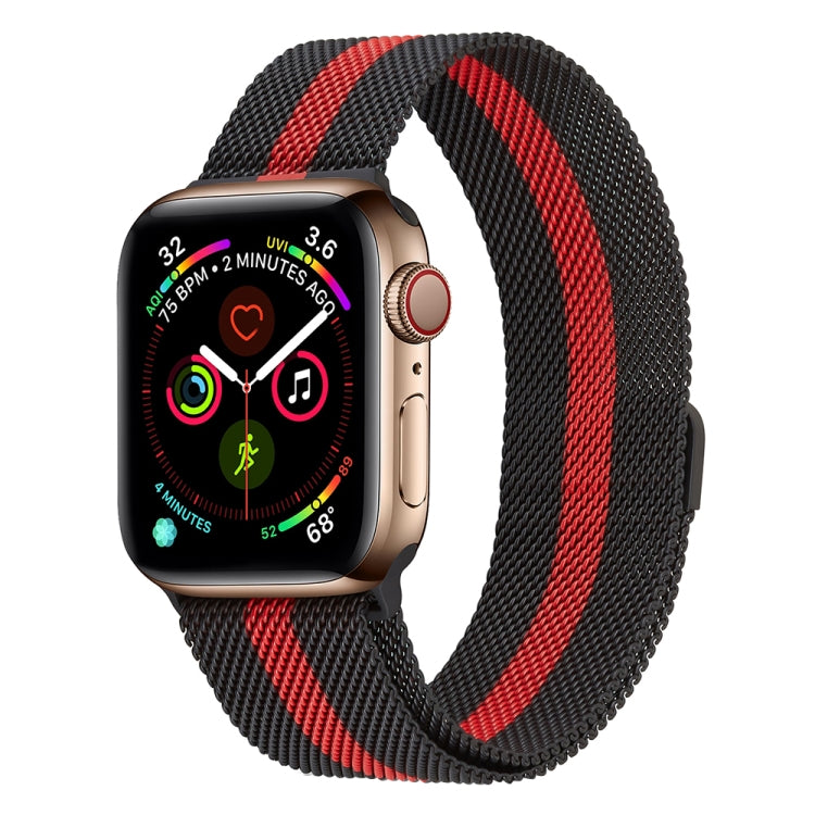 Milanese Stainless Steel Watch Band For Apple Watch Ultra 49mm&Watch Ultra 2 49mm / Series 9&8&7 45mm / SE 3&SE 2&6&SE&5&4 44mm / 3&2&1 42mm(Black Red Black) by bashfashion