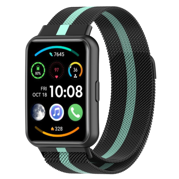 For Huawei Watch Fit 2 Milan Magnetic Stainless Steel Watch Band(Black Green) by bashfashion
