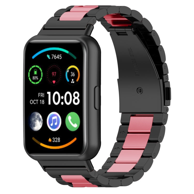 For Huawei Watch Fit 2 Three-bead Metal Stainless Steel Watch Band(Black Pink) by bashfashion