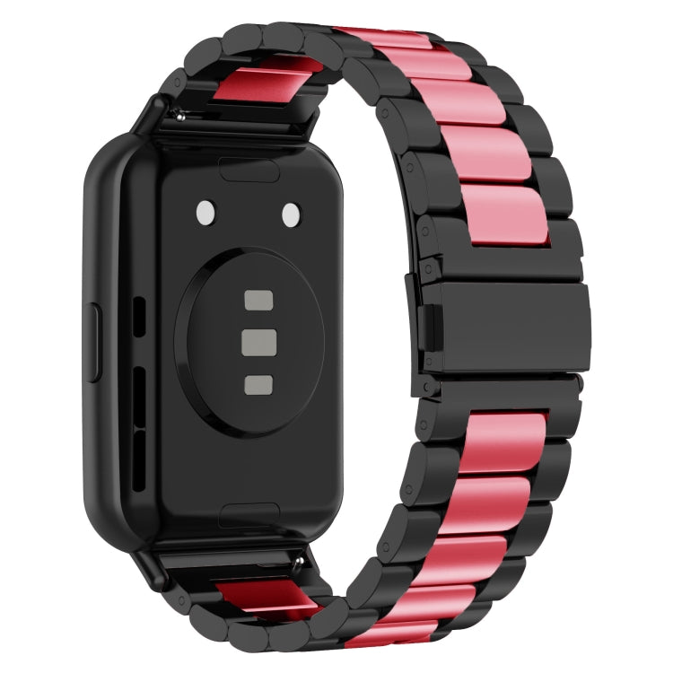 For Huawei Watch Fit 2 Three-bead Metal Stainless Steel Watch Band(Black Pink) by bashfashion