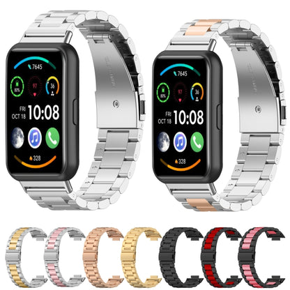 For Huawei Watch Fit 2 Three-bead Metal Stainless Steel Watch Band(Black Pink) by bashfashion