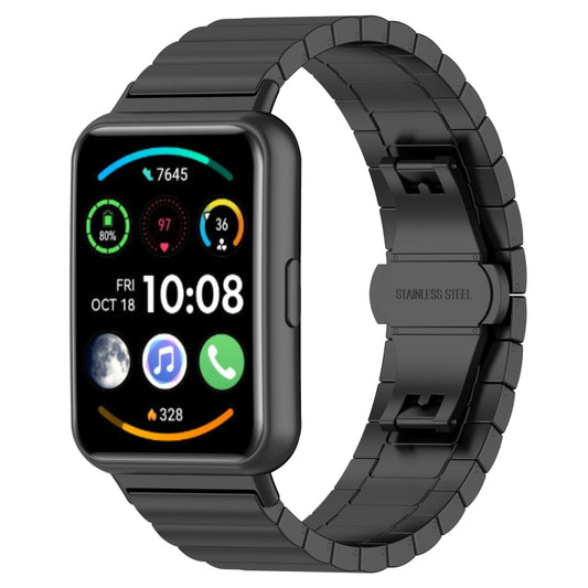 For Huawei Watch Fit 2 One-bead Metal Stainless Steel Watch Band(Black) by bashfashion