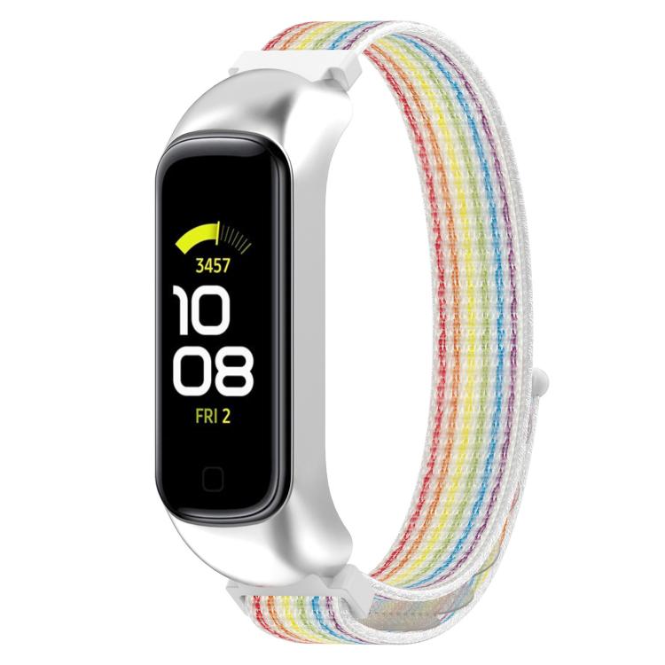 For Samsung Galaxy Fit 2 SM-R220 Nylon Loop Watch Band(Colorful + Silver Frame) by bashfashion