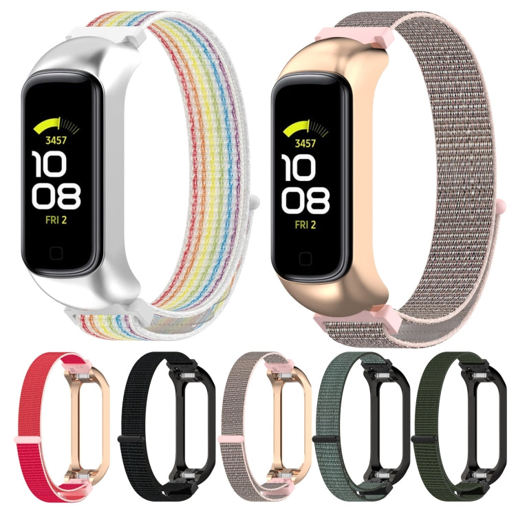 For Samsung Galaxy Fit 2 SM-R220 Nylon Loop Watch Band(Pink + Rose Gold Frame) by bashfashion