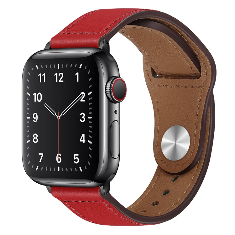 PU Leather Black Buckle Watch Band For Apple Watch Series 9&8&7 41mm / SE 3&SE 2&6&SE&5&4 40mm / 3&2&1 38mm(Red) by bashfashion