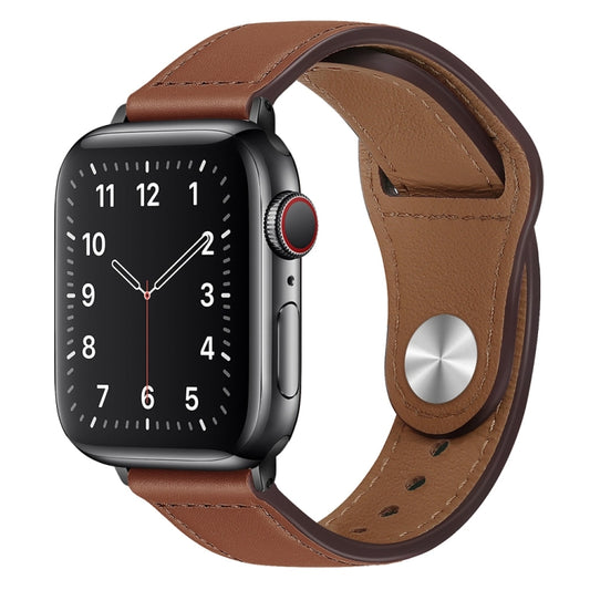 PU Leather Black Buckle Watch Band For Apple Watch Series 9&8&7 41mm / SE 3&SE 2&6&SE&5&4 40mm / 3&2&1 38mm(Red Brown) by bashfashion