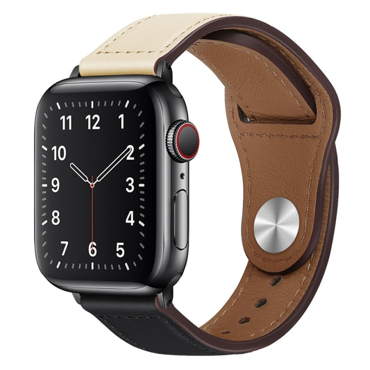 PU Leather Black Buckle Watch Band For Apple Watch Series 9&8&7 41mm / SE 3&SE 2&6&SE&5&4 40mm / 3&2&1 38mm(Beige and Black) by bashfashion