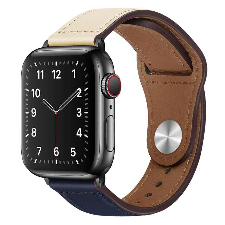 PU Leather Black Buckle Watch Band For Apple Watch Series 9&8&7 41mm / SE 3&SE 2&6&SE&5&4 40mm / 3&2&1 38mm(Beige and Dark Blue) by bashfashion