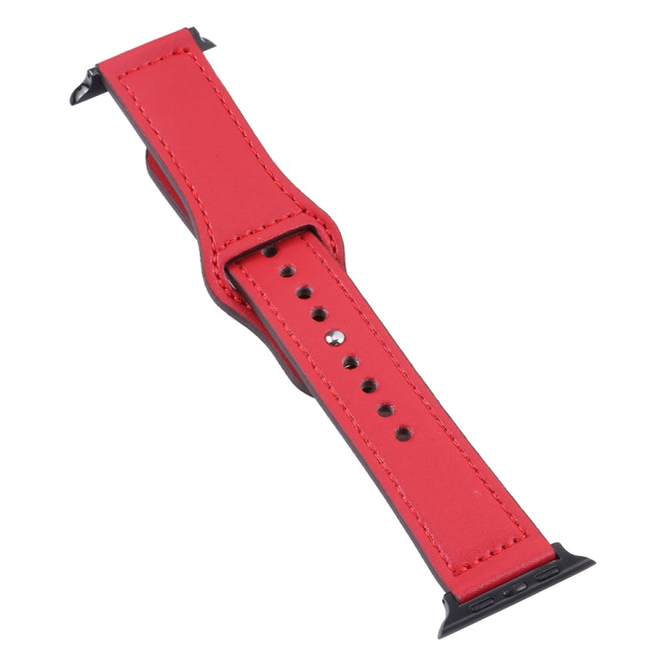 PU Leather Black Buckle Watch Band For Apple Watch Series 9&8&7 41mm / SE 3&SE 2&6&SE&5&4 40mm / 3&2&1 38mm(Wine Red) by bashfashion