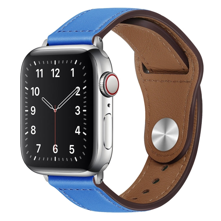 PU Leather Silver Buckle Watch Band For Apple Watch Ultra 49mm&Watch Ultra 2 49mm / Series 9&8&7 45mm / SE 3&SE 2&6&SE&5&4 44mm / 3&2&1 42mm(Blue) by bashfashion