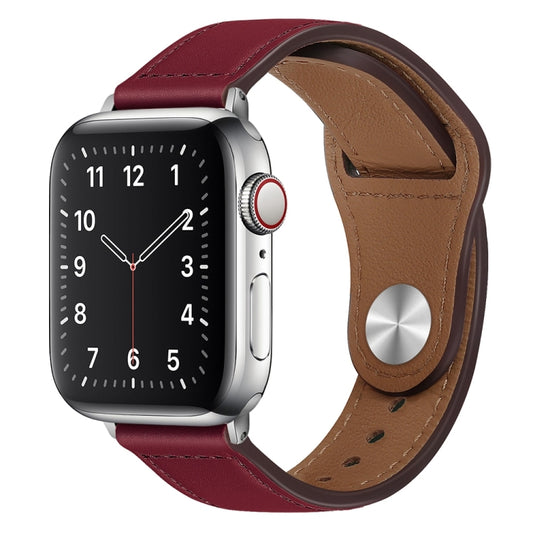 PU Leather Silver Buckle Watch Band For Apple Watch Ultra 49mm&Watch Ultra 2 49mm / Series 9&8&7 45mm / SE 3&SE 2&6&SE&5&4 44mm / 3&2&1 42mm(Wine Red) by bashfashion