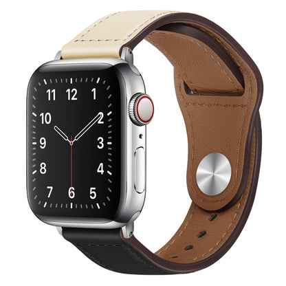 PU Leather Silver Buckle Watch Band For Apple Watch Ultra 49mm&Watch Ultra 2 49mm / Series 9&8&7 45mm / SE 3&SE 2&6&SE&5&4 44mm / 3&2&1 42mm(Beige and Black) by bashfashion